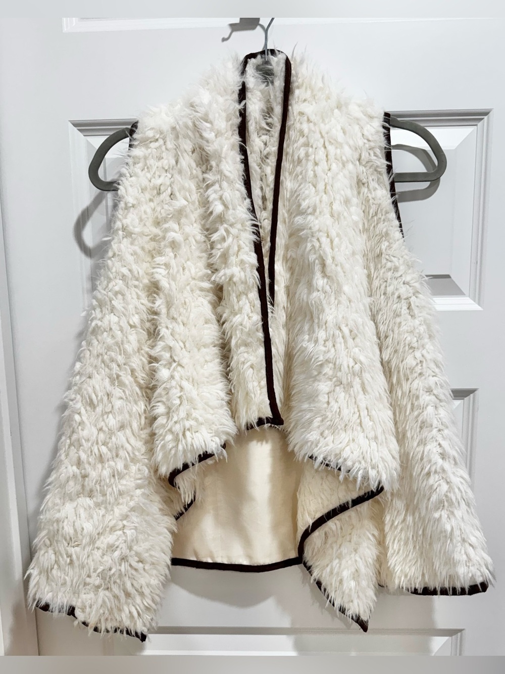 Cream Faux Fur Open Front Vest